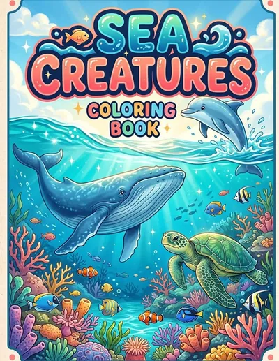 Cover of Sea Creatures Coloring Book, by The New Ark Studio. Kids & adults.