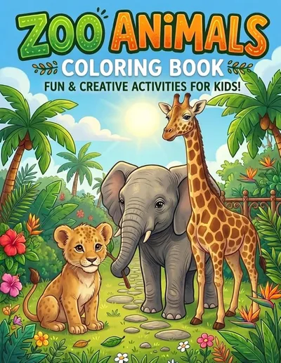Cover of Zoo Animals Coloring Book, by The New Ark Studio. Kids.